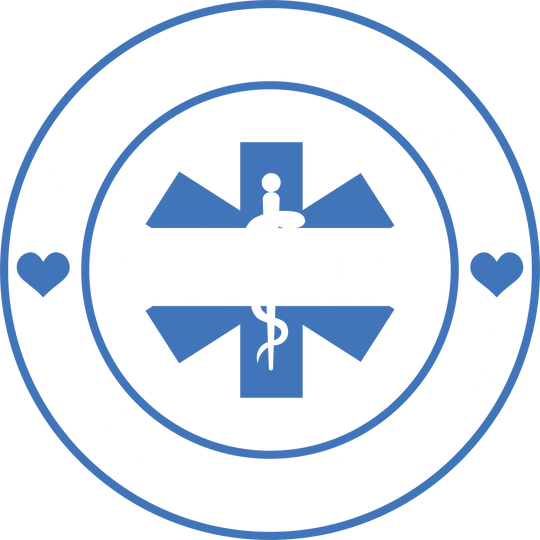 EMT Live for Trauma DTF transfer design featuring blue medical star of life symbol with white ribbon on circular badge