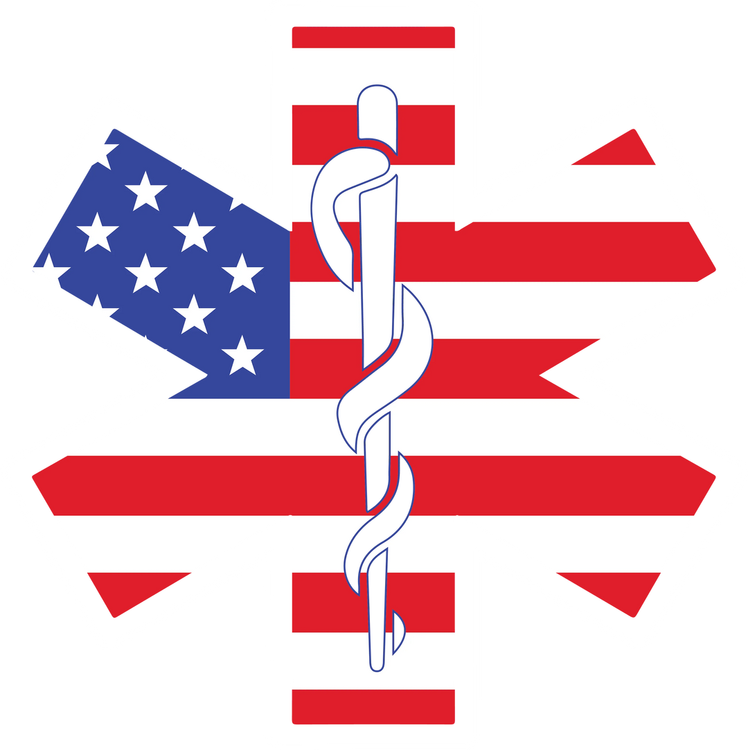EMT DTF transfer design featuring American flag with white Star of Life medical symbol overlay on transparent background