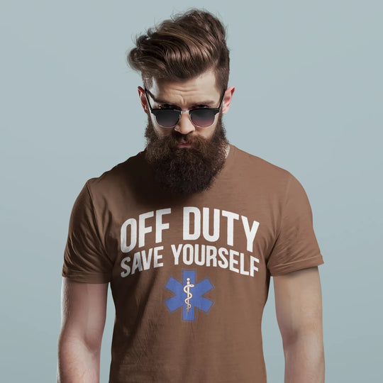 Person wearing black t-shirt with EMT Star of Life DTF transfer design showing emergency medical services pride