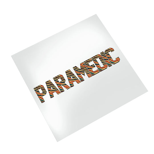 Paramedic medical professional DTF transfer with colorful geometric pattern lettering on white background ready to press