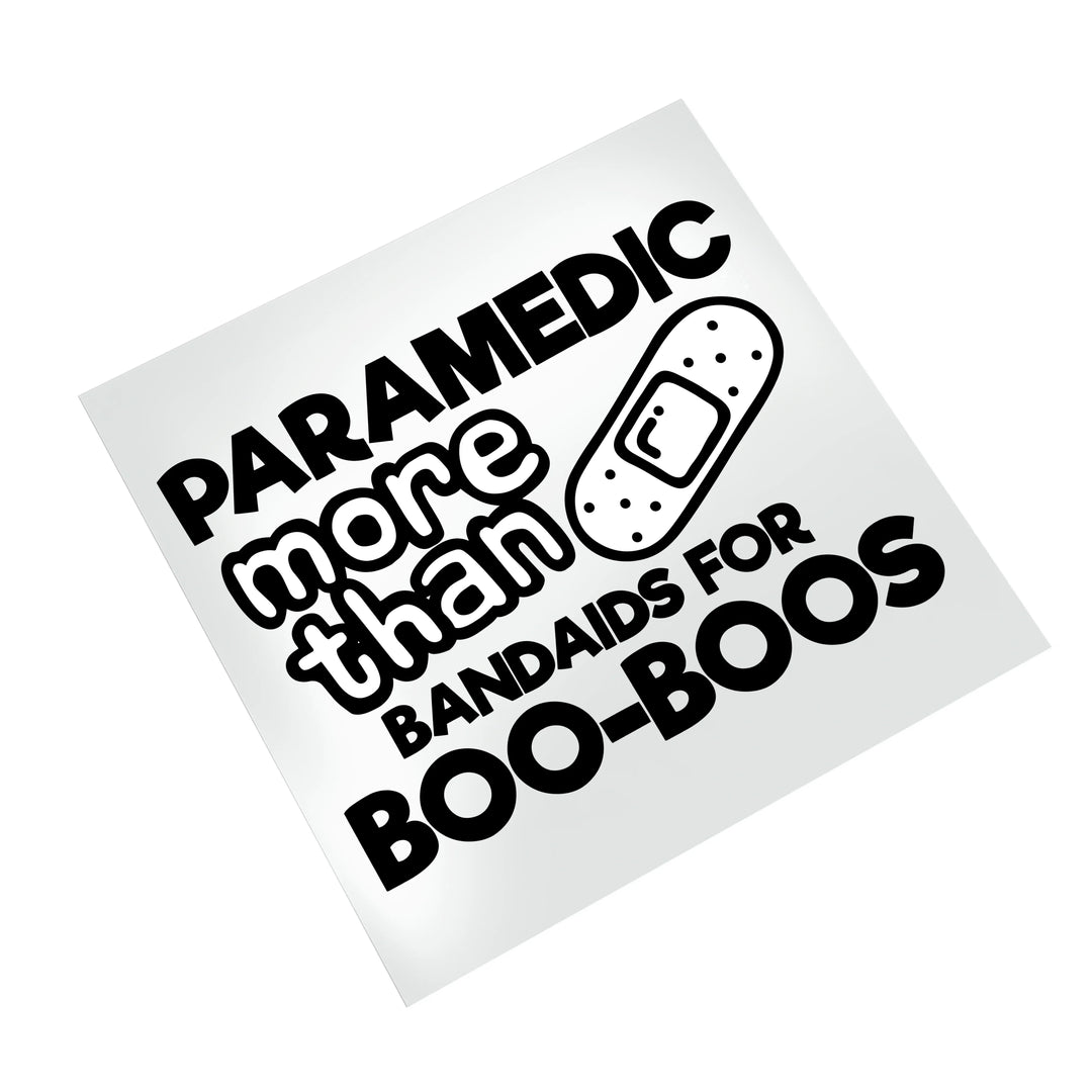 Professional paramedic DTF transfer design featuring bold text and bandaid illustration ready to press on white background