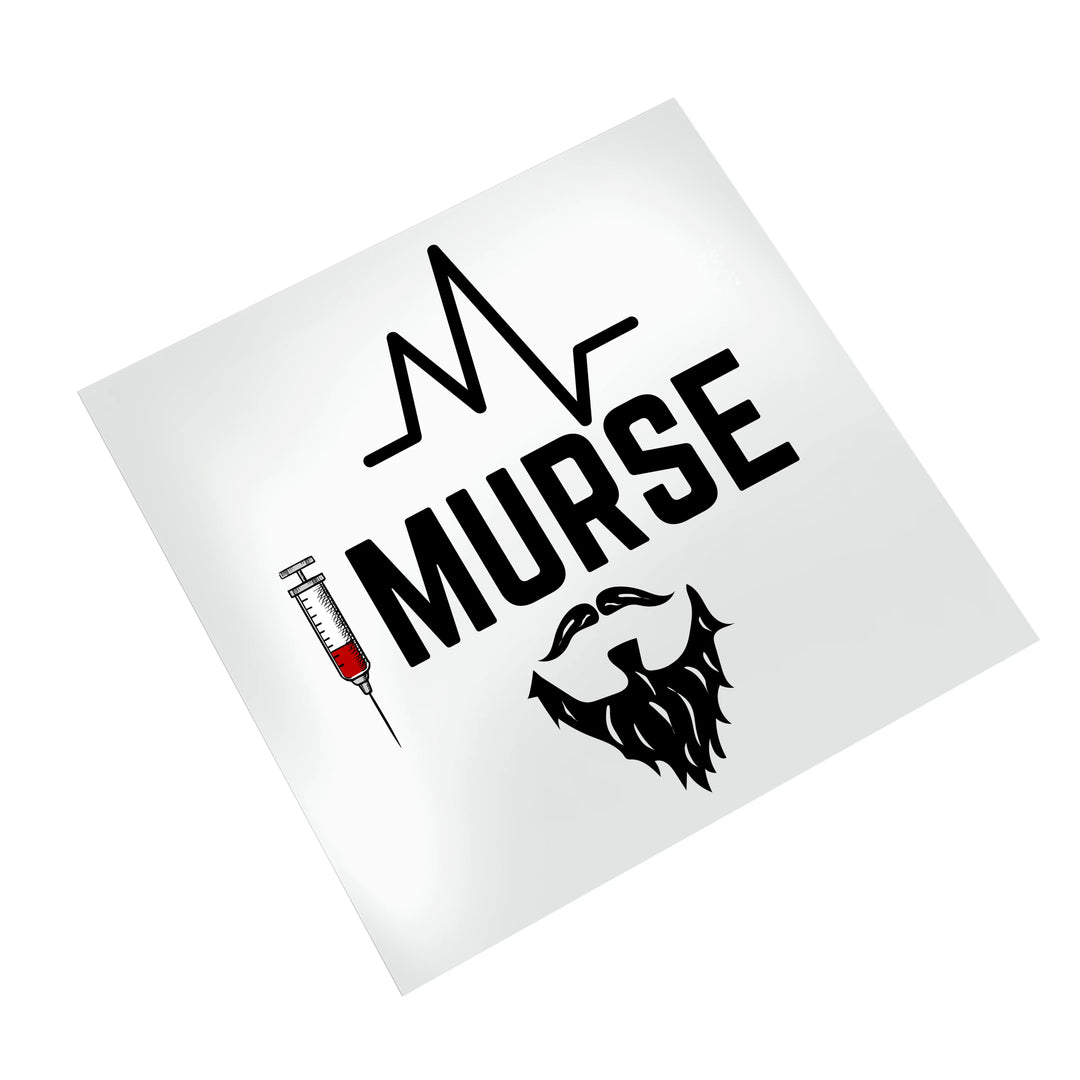 Murse male nurse DTF transfer displayed on white background showing medical iconography and masculine beard silhouette design