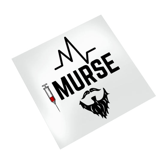 Murse male nurse DTF transfer displayed on white background showing medical iconography and masculine beard silhouette design