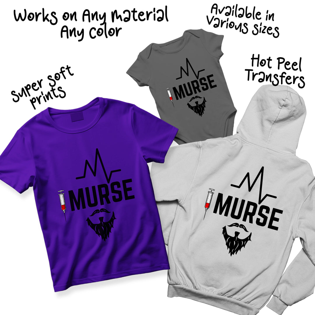 Multiple color variations of Murse DTF transfer showing different colorway options for male nurse themed design