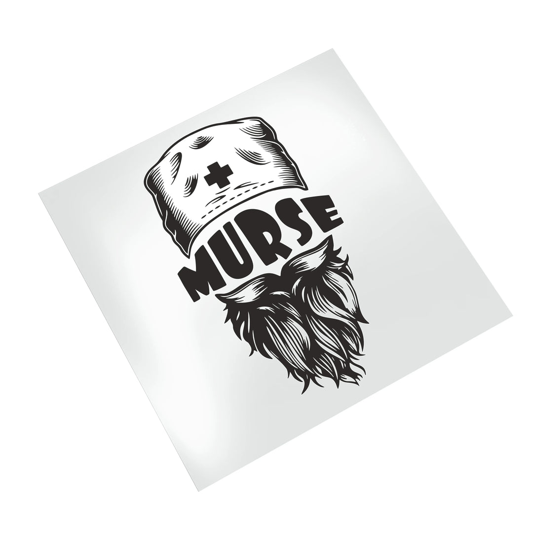 Murse male nurse DTF transfer on white background showing detailed bearded character design with medical cap and vintage lettering