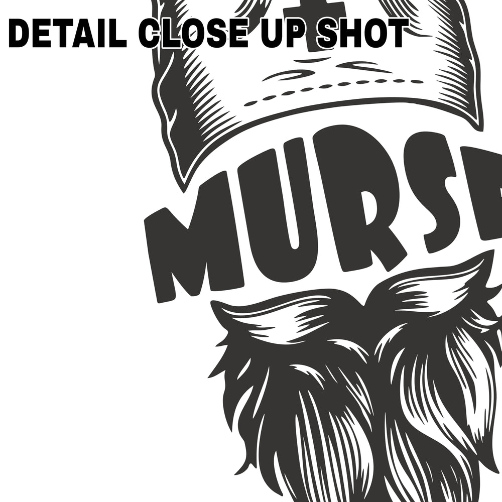 Murse DTF transfer design featuring vintage-style black illustration of bearded male nurse wearing medical cap with bold MURSE text