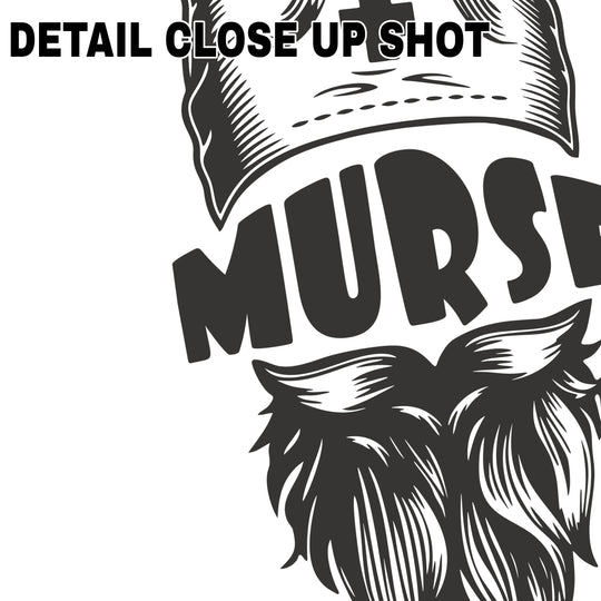 Murse DTF transfer design featuring vintage-style black illustration of bearded male nurse wearing medical cap with bold MURSE text