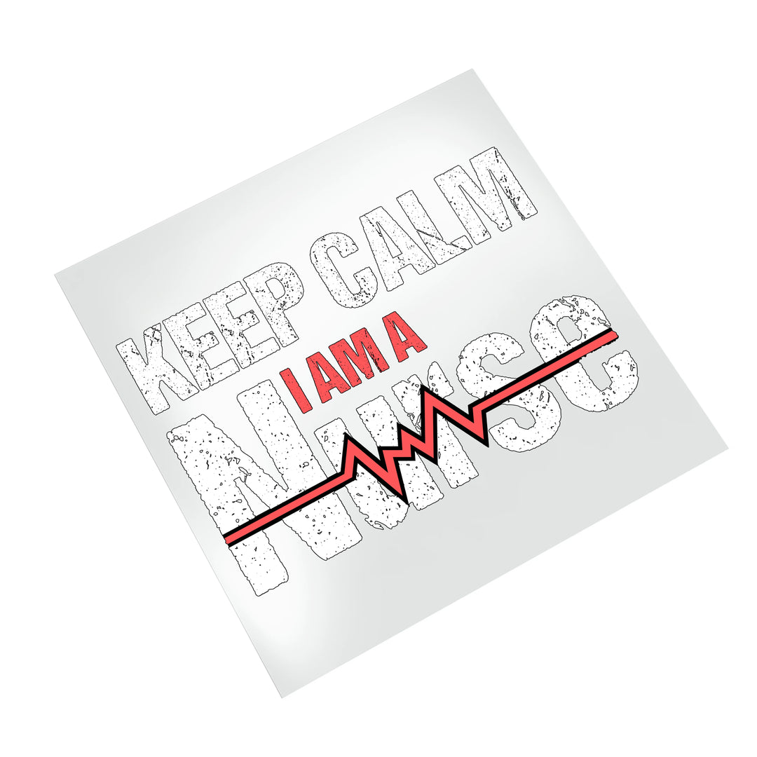 Keep Calm I Am A Nurse DTF transfer displayed on white background showing knitted texture effect and red lightning detail
