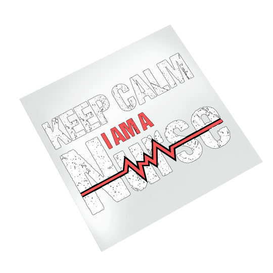 Keep Calm I Am A Nurse DTF transfer displayed on white background showing knitted texture effect and red lightning detail