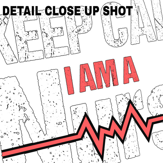 Keep Calm I Am A Nurse DTF transfer design with textured lettering and red accent lightning bolt on transparent background