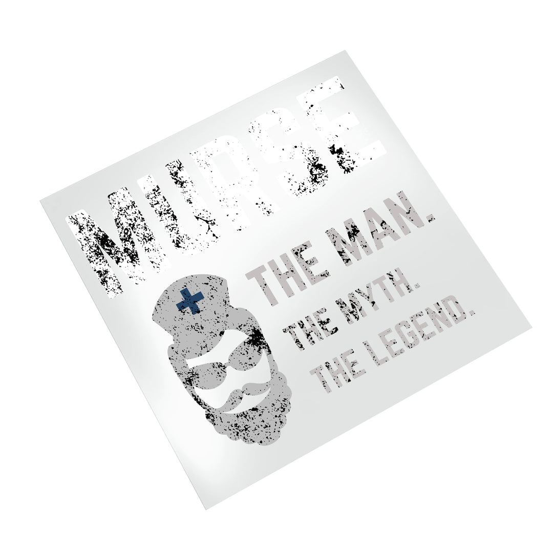 Male nurse DTF transfer on white background displaying vintage-style murse text and healthcare skull design ready for heat press application