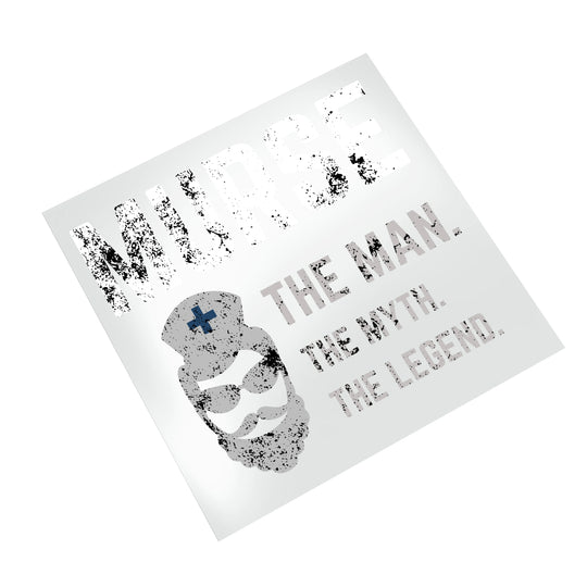 Male nurse DTF transfer on white background displaying vintage-style murse text and healthcare skull design ready for heat press application