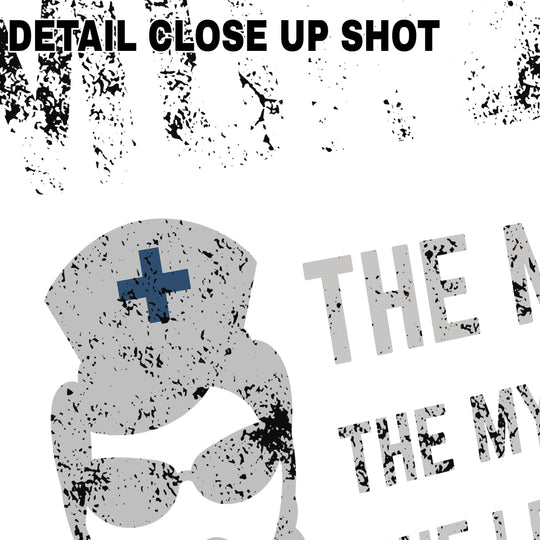 Murse DTF transfer design showing distressed text reading 'MURSE THE MAN THE MYTH THE LEGEND' with medical skull graphic featuring cross symbol