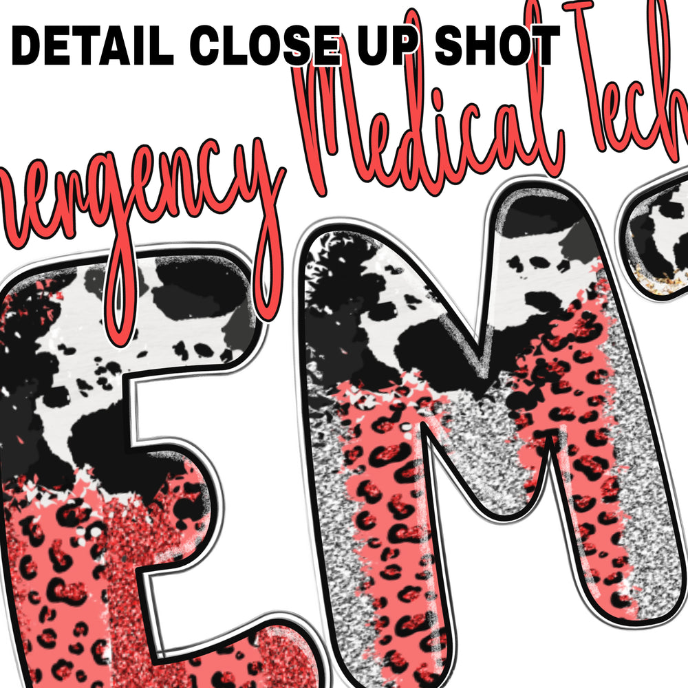 EMT DTF transfer design with leopard print and animal pattern lettering on transparent background