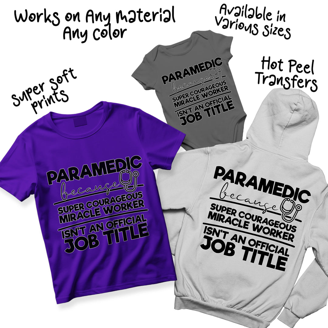 Multi-color paramedic DTF transfer variations showing different colorway options for medical professional design