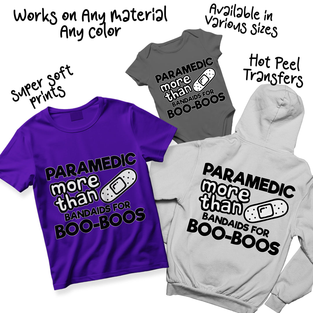 Multiple color variations of paramedic medical DTF transfer design showing different color options available