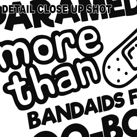 Black paramedic DTF transfer design with bold text and medical bandaid graphics on transparent background