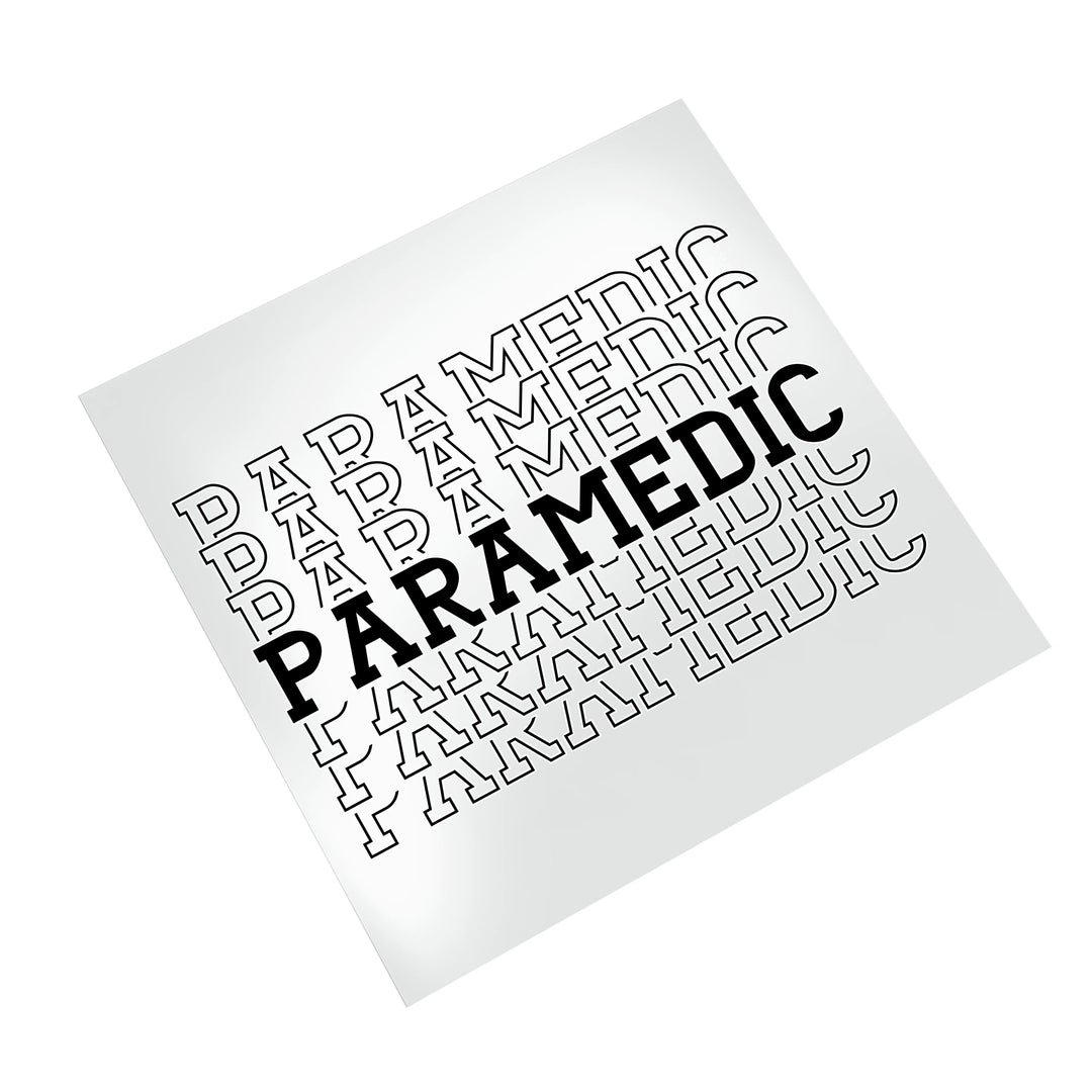 Professional paramedic DTF transfer with dimensional lettering displayed on clean white background for clear visibility