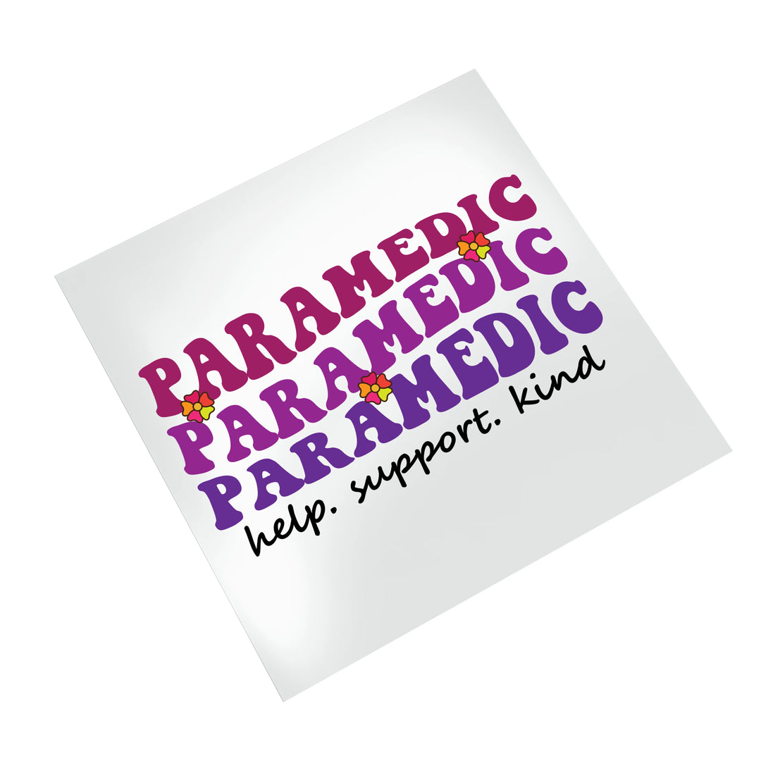 Paramedic appreciation DTF transfer on white background showing retro wavy text with textured sequin embellishments