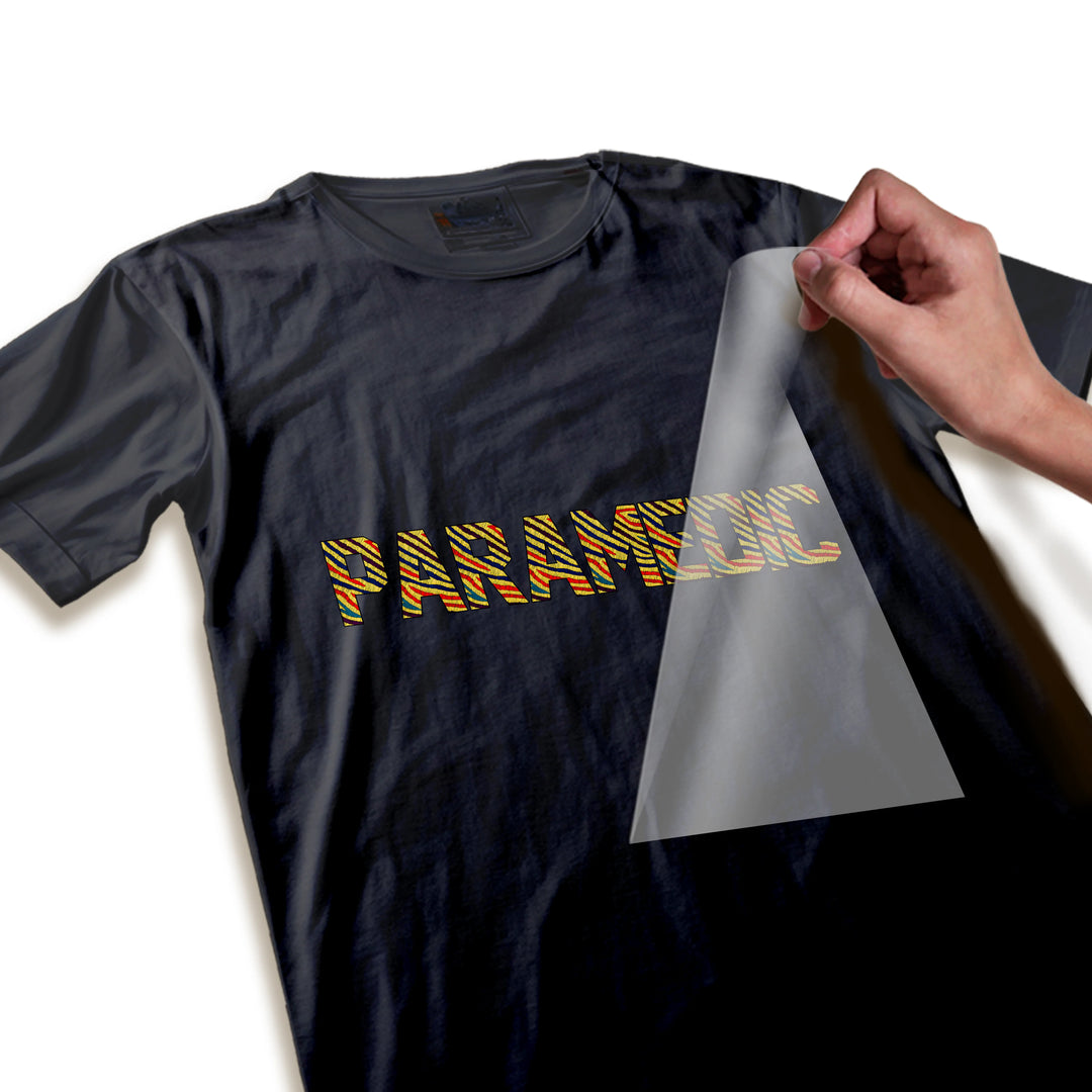 Close-up detail of textured chevron paramedic DTF transfer showing woven pattern texture