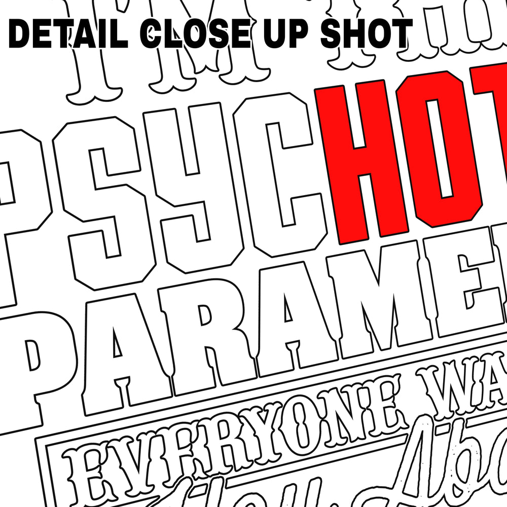 Psychic Paramedic DTF transfer design with bold white outlined text and red HOT accent on transparent background
