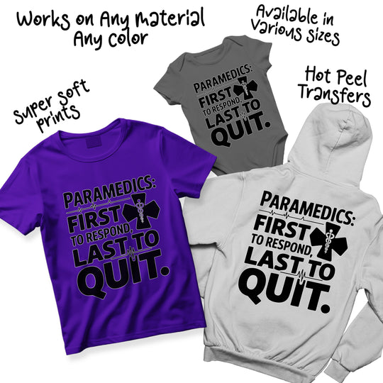 Multiple color variations of paramedic DTF transfer design showing different color options for emergency medical services theme