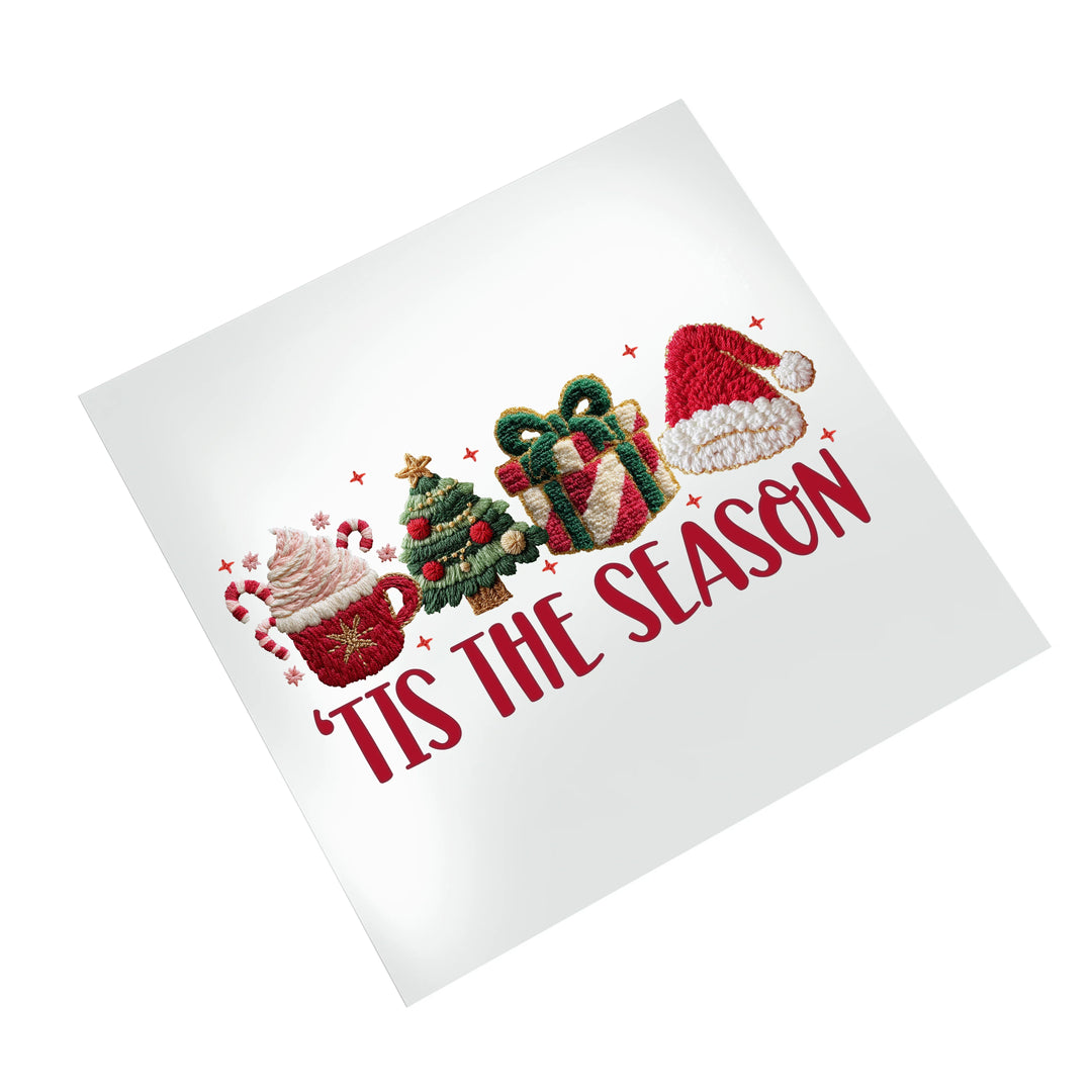Christmas DTF transfer Tis The Season design on white background ready to press for custom holiday apparel