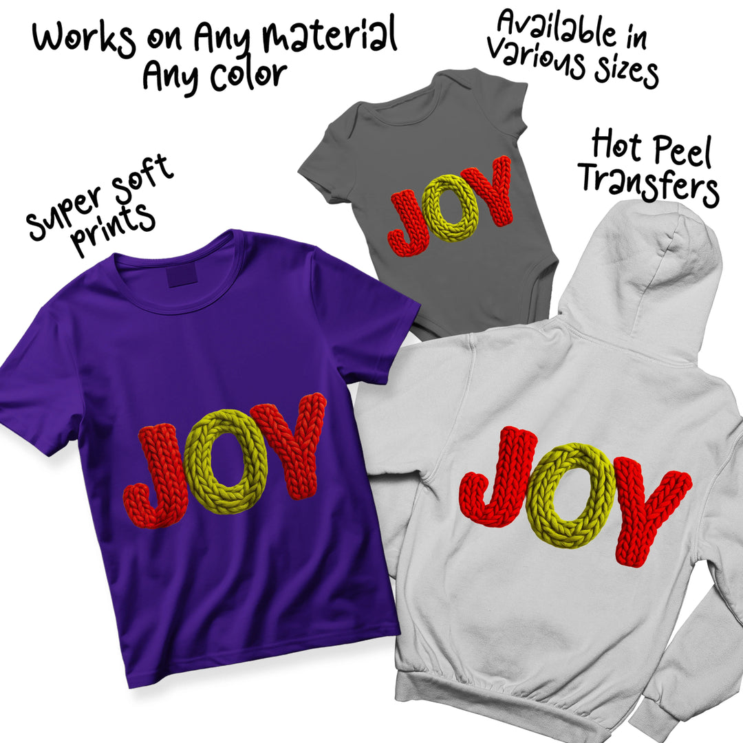 Christmas Joy DTF transfer shown in multiple color variations displaying knitted texture effect options for holidays