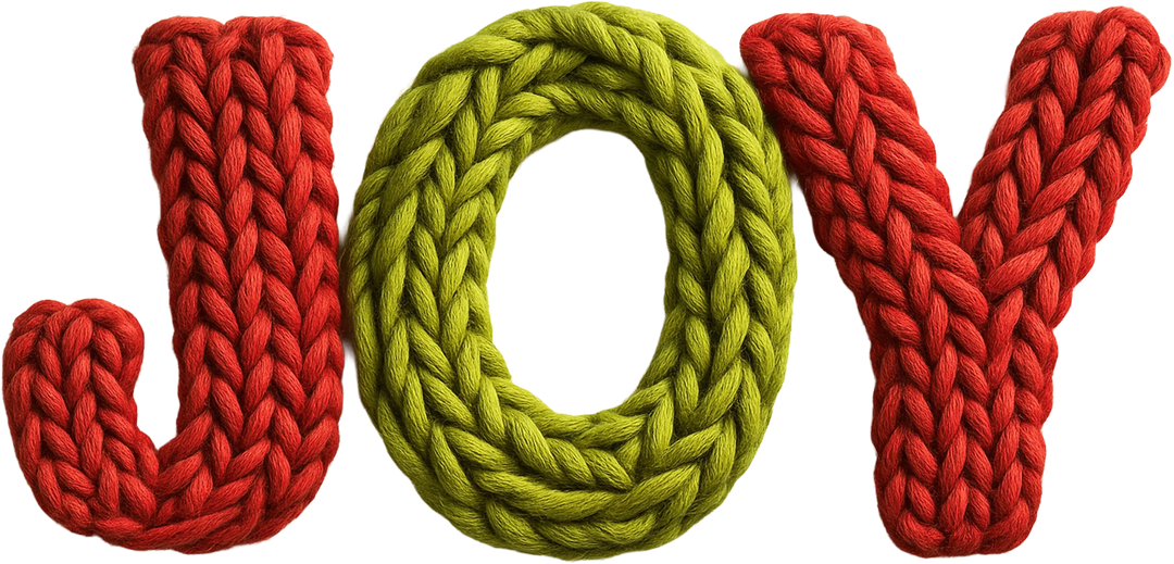 Christmas Joy DTF transfer design showing knitted rope lettering in red and green colors on transparent background