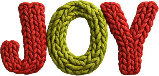 Christmas Joy DTF transfer design showing knitted rope lettering in red and green colors on transparent background