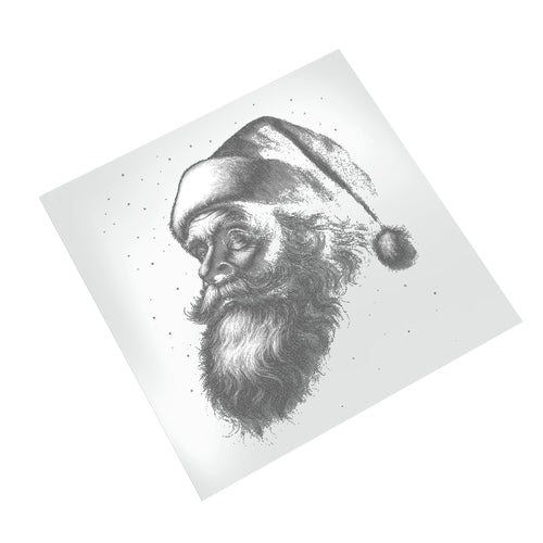 Vintage halftone Santa Christmas DTF transfer displayed on white background showing classic hand-drawn illustration style with crosshatching details