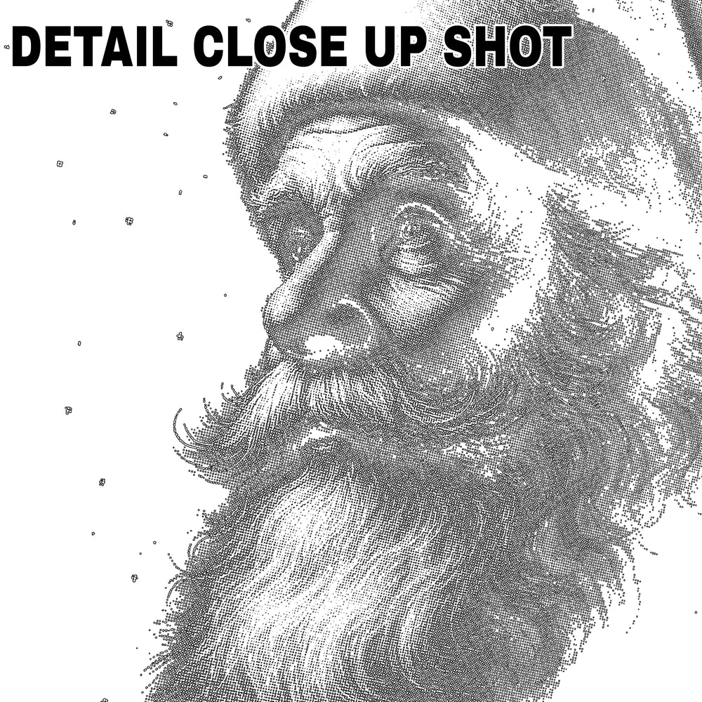 Vintage halftone Santa Christmas DTF transfer design featuring detailed pencil sketch style illustration with traditional Santa cap and flowing beard