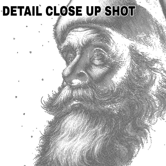 Vintage halftone Santa Christmas DTF transfer design featuring detailed pencil sketch style illustration with traditional Santa cap and flowing beard