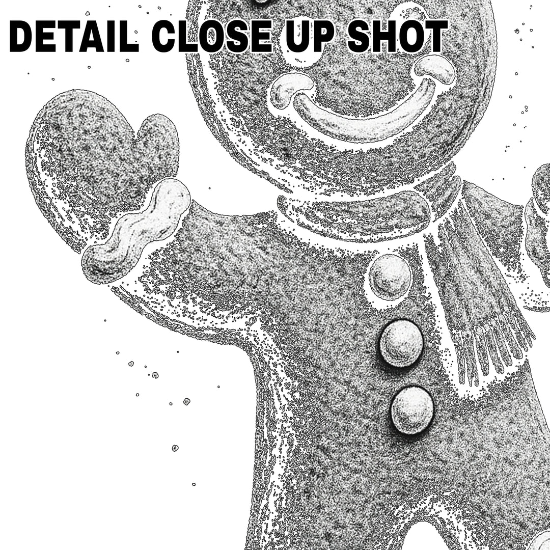 Christmas gingerbread man DTF transfer with halftone texture holding candy cane on white background