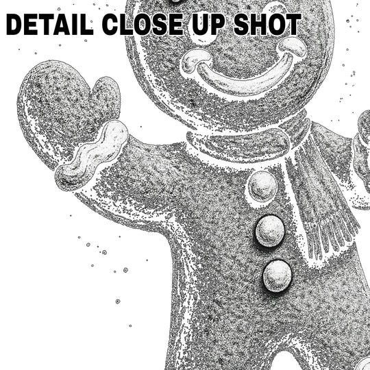 Christmas gingerbread man DTF transfer with halftone texture holding candy cane on white background