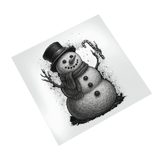 Christmas snowman DTF transfer with halftone dot texture and vintage sketch appearance displayed on clean white mockup background