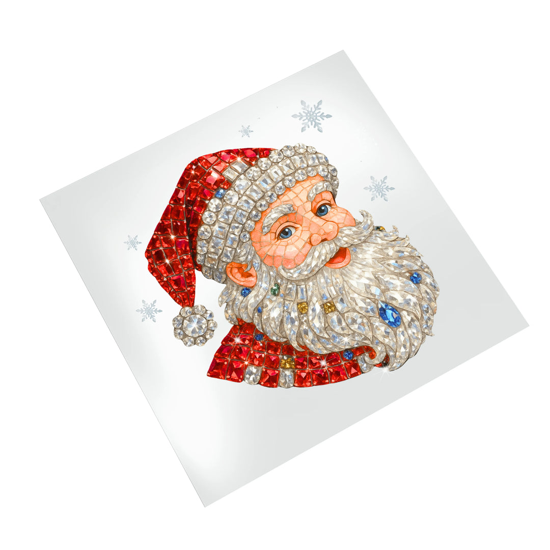 Christmas rhinestone Santa DTF transfer mockup on white background showing ornate crystal gem details and premium holiday design quality