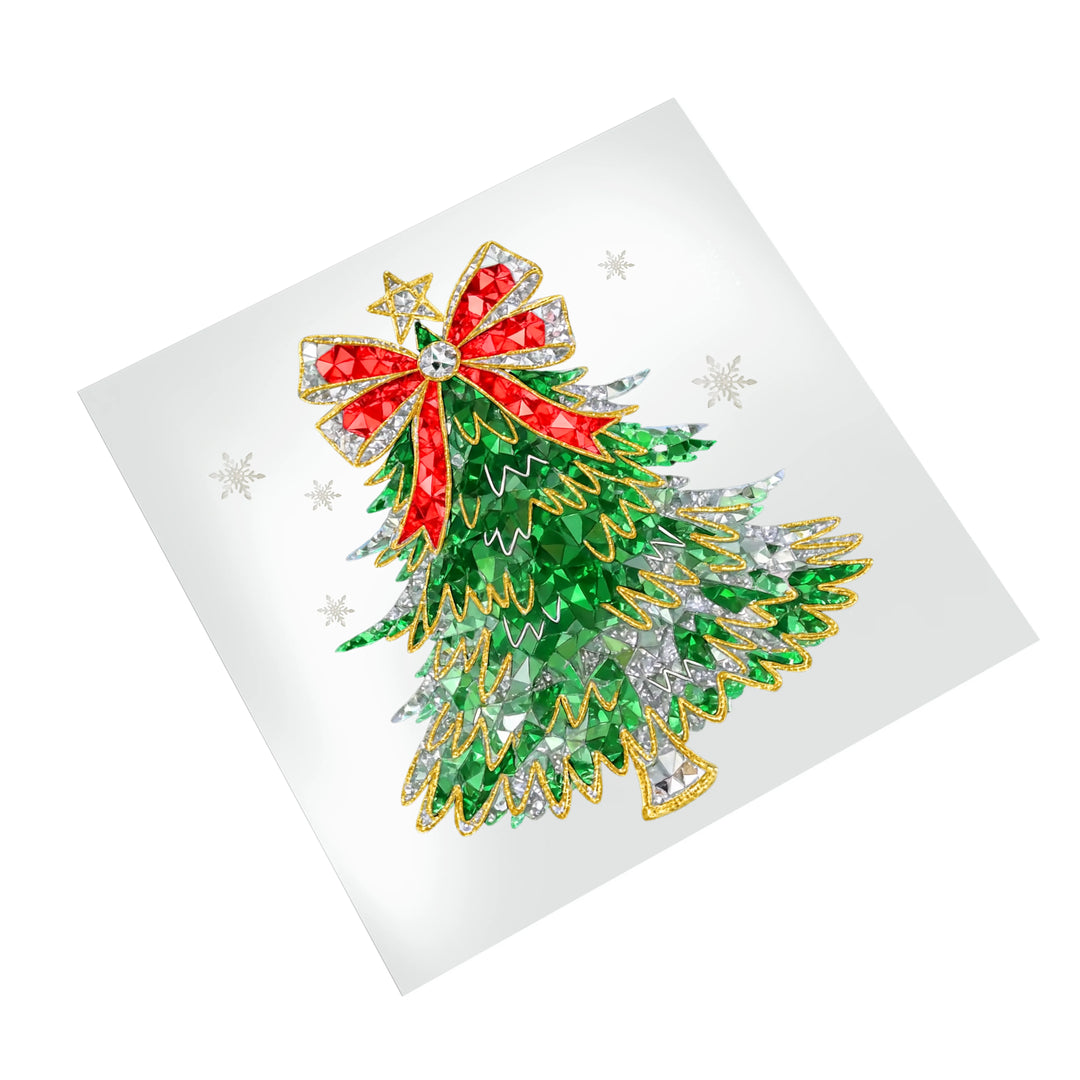 Luxury crystal Christmas tree DTF transfer design showcased on clean white background with dimensional rhinestone and metallic details