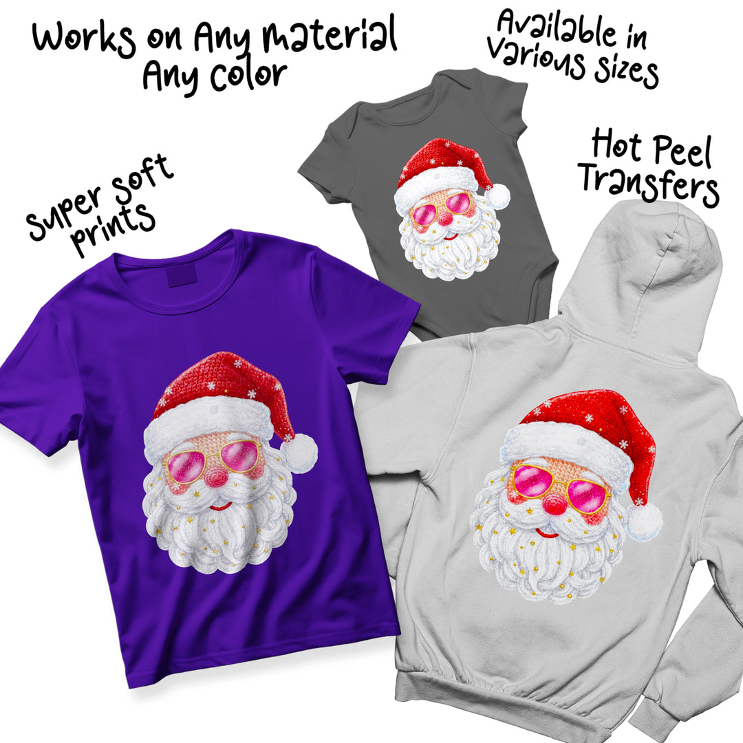 Multi-color variation of Christmas Santa DTF transfer showing different colorway options for the sunglasses and hat design elements