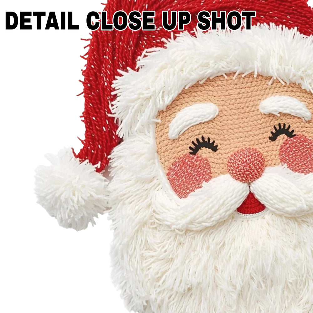 Christmas Santa face DTF transfer design with red hat and white beard featuring faux yarn texture effect on transparent background