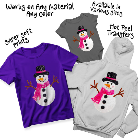 Christmas snowman DTF transfer color variations showing different scarf and hat color options