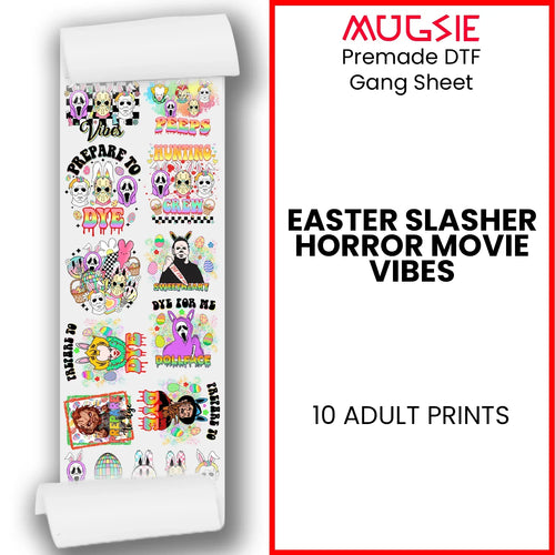 Easter Slasher Horror Movie Vibes DTF Transfer - Direct-to-Film Gang Sheet - 20x60 - Mugsie