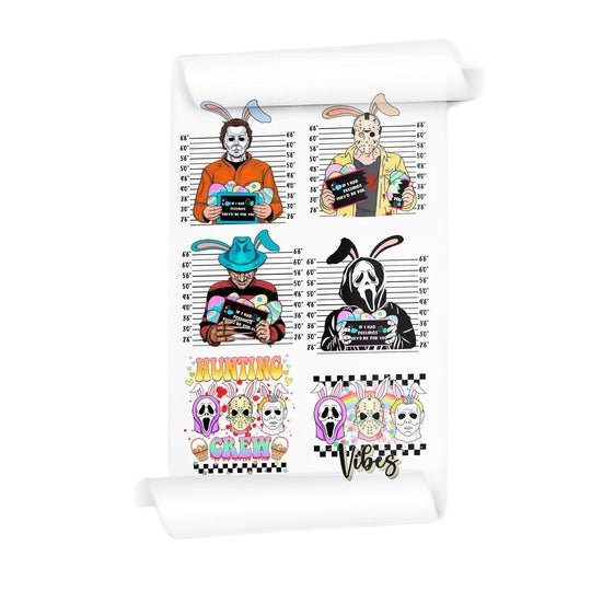 Easter Slasher Legends Mugshots DTF Transfer Mini Gang Sheet - 20x30 Direct-to-Film - Mugsie