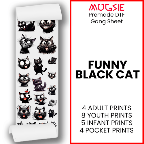 Funny Black Cat Direct-to-Film DTF Transfer Gang Sheets - 22x60 - Mugsie