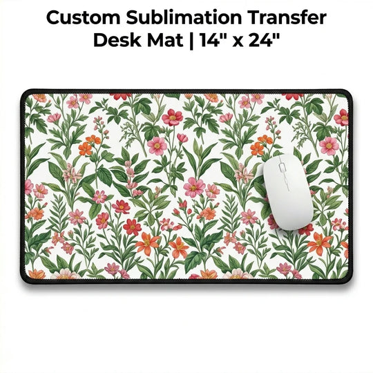 Custom sublimation transfer for desk mat 14 x 24 inch - botanical floral design - upload your own design - transfer only - printed in USA - Mugsie