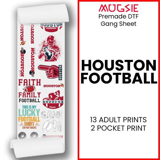 Houston Football DTF Transfer 22x60 Direct-to-Film Gang Sheets - Mugsie