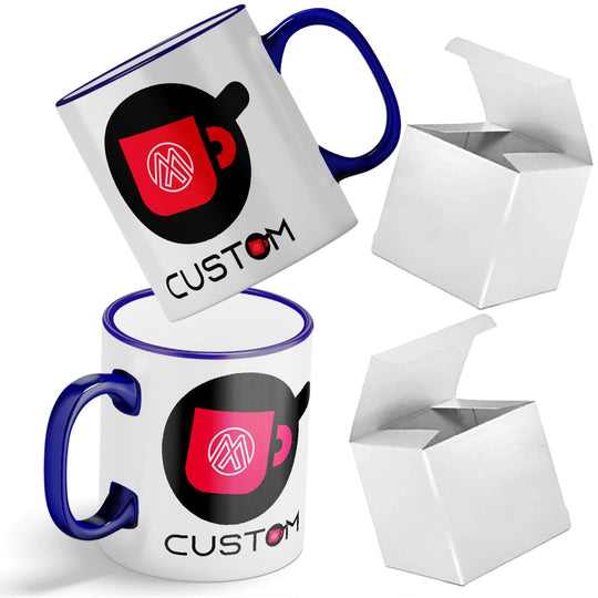 Personalized Rim Handle Ceramic Coffee Mug - 11oz Custom Mugs with Gift Box - Full Color Print.