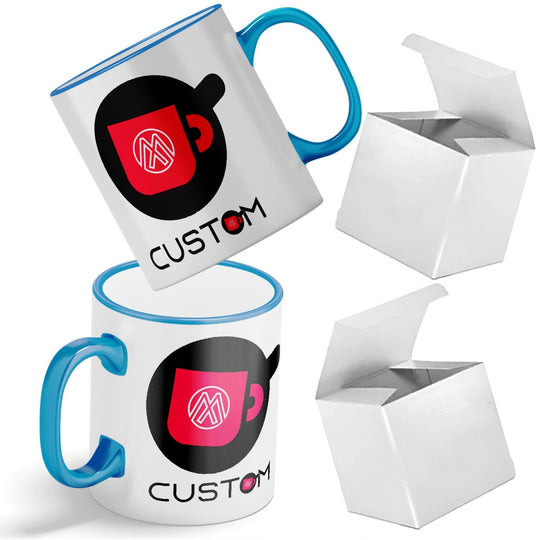 Personalized Rim Handle Ceramic Coffee Mug - 11oz Custom Mugs with Gift Box - Full Color Print.