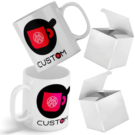 Personalized White Ceramic Coffee Mug - 11oz Custom Mugs with Gift Box - Full Color Print