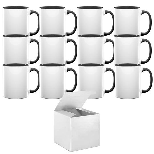 12-Pack 15oz El Grande Black Inside & Handle Sublimation Mugs with Foam Support Boxes